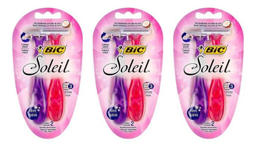 Aparelho De Barbear Bic Soleil Com 2 Rosa /roxo - Kit C/3un