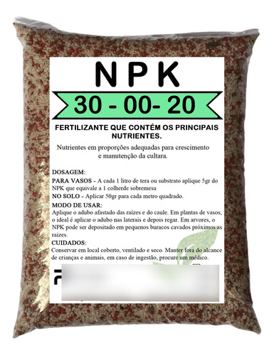 3kg - Adubo Fertilizante Npk 30.00.20 - Ureia, Potássio