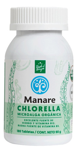 Chlorella Orgánica Manare 180 Tabletas 90g
