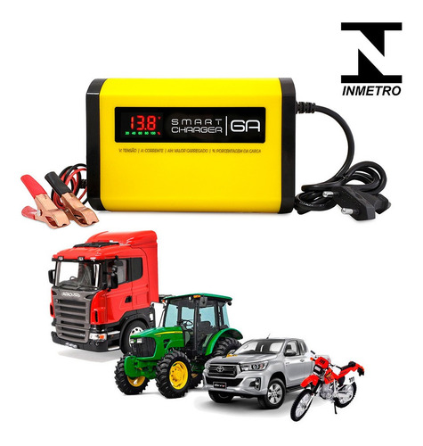 Imagem 1 de 10 de Carregador De Bateria 6a 12v Inteligente Digital P/ Barco Lancha Jet Moto Carro Pickup Jet Ski Motonautica 110-220v Auto