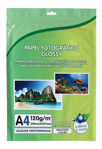 Papel Fotográfico Premium A4 Glossy 120g 20 Folhas Cor Branco