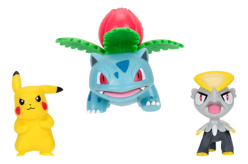Set De 3 Figuras Pokemon Ivysaur Pikachu Jangmo