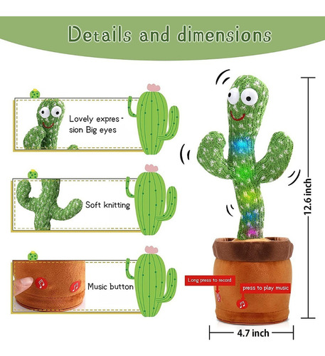 Cactus Bailarín Peluche Felpa Juguete Para Niños Recargable