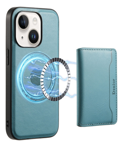 Funda Con Textura De Piel De Vacuno Azul Para iPhone 14 Plus