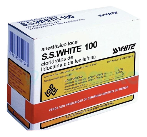 Anestésico Local Ss White 100 Lidocaina 1:2500 50 Unidades