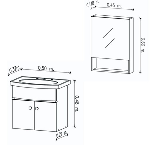 Botiquin Baño Puerta 45x60 + Vanitory Roma 50cm