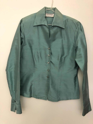 Camisa Mujer  Seda Verde Agua M.l. Gianni ,import Usa.