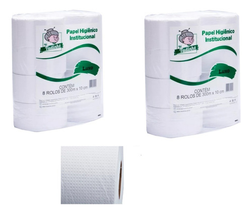 Papel Higiênico 300 Metros Branco Luxo- 8 Rolos 10 Com300 Cm