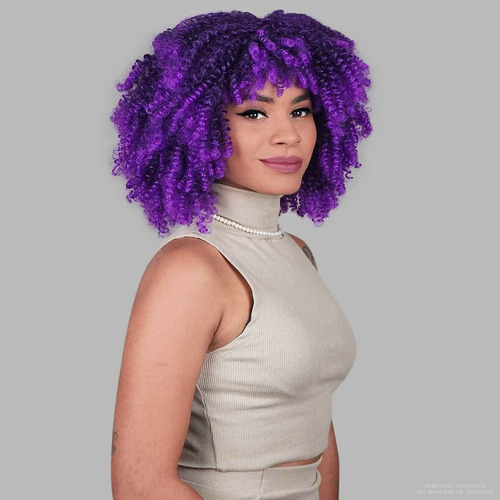 Wig Cabelo Natural Roxo Cacheado Colorida Lf Cabelos 30cm