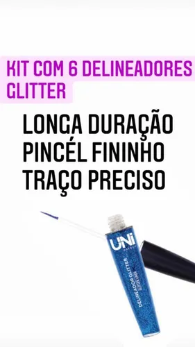 Kit de delineador de ojos líquido con purpurina de 6 unidades de Uni Makeup. Color: blanco