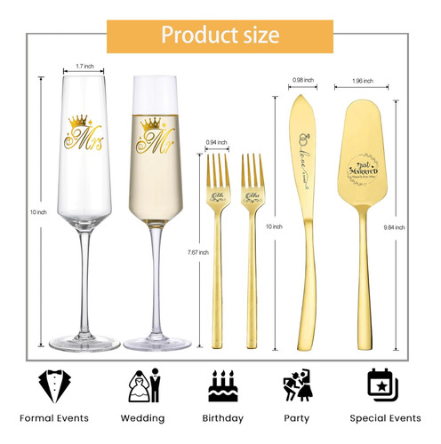 Copas Boda Servidor Tenedor Cristal Brindis Pastel Champagne