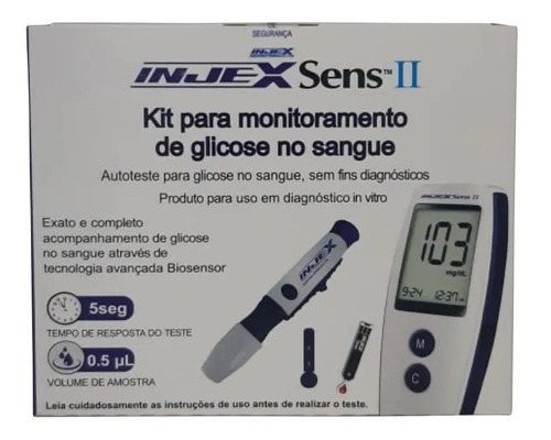 Kit Completo Glicose Monitor Injex Sens Ii 50 Tiras 50 Lance