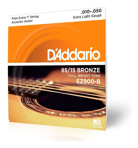 Encordoamento Violão Aço 010 Daddario Bronze 85/15 Ez-900-b