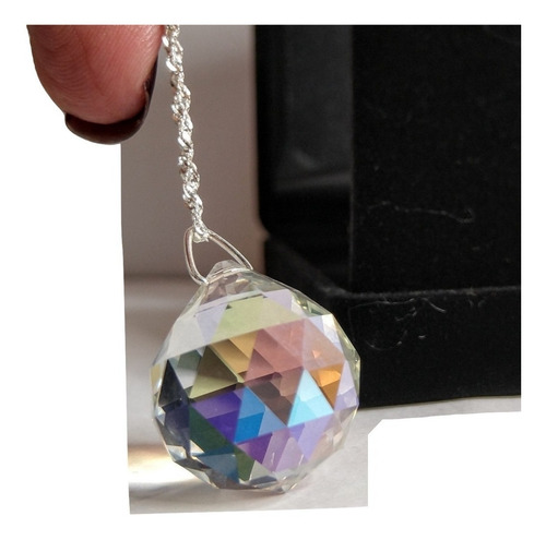 Colar Bola Cristal Swarovski Boreal Cura Feng Shui Em Prata