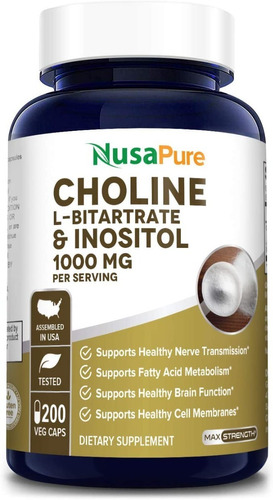 Colina Cholina Choline & Inositol 1000mg 200caps De Eeuu