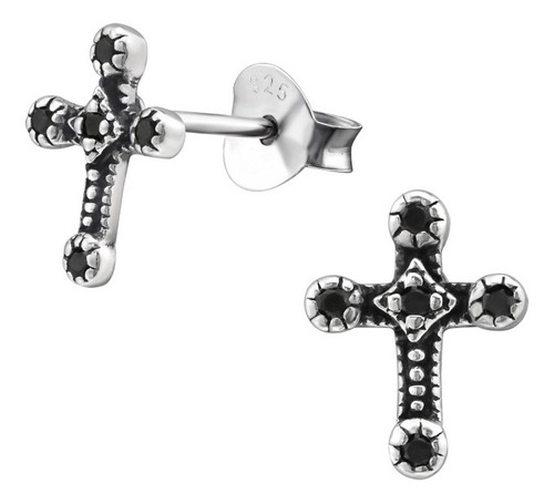 Aros Cruz Negra Plata 925 Hombre Mujer Aretes