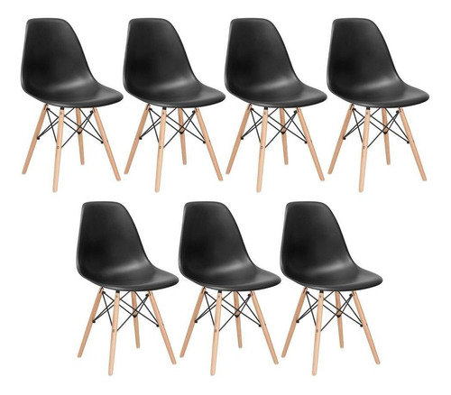 7 X Cadeiras Charles Eames Eiffel Dsw Base De Madeira Clara Cor da estrutura da cadeira Preto