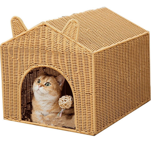 Casa Para Perro Y Gato Resfrescante Diseñado Ratán Natural 