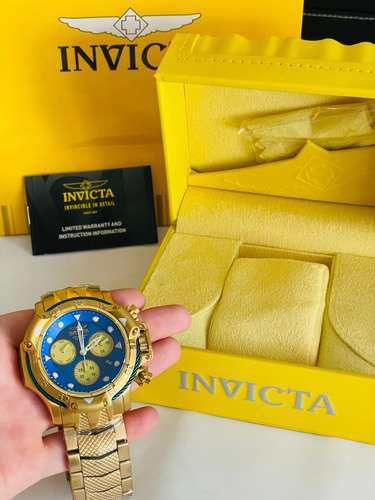 Reloj Invicta Subaqua Dorado Fondo Azul Caballero Full Set