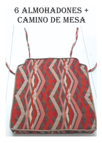 6 Almohadones Para Sillas + Camino De Mesa De Diseño