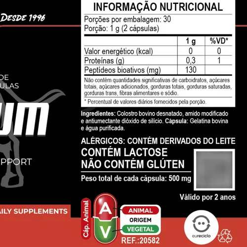 Suplemento bovino puro de calostro calostro Unilife 60 cápsulas sin sabor