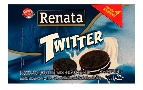Biscoito Twitter De Chocolate Baunilha 40g Cx 100 Un Renata