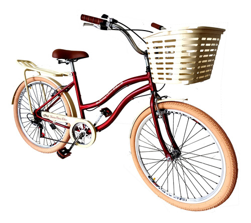 Bicicleta Maria Clara Bikes Passeio Aro 26 Urbana Vintage Retrô Com Cesta De Vime Cor Vermelho Tamanho do quadro 17 "