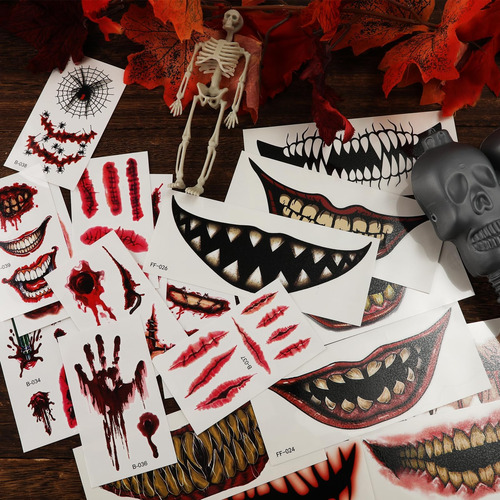 20 Hojas De Pegatinas De Tatuajes De Halloween, Realistas, I