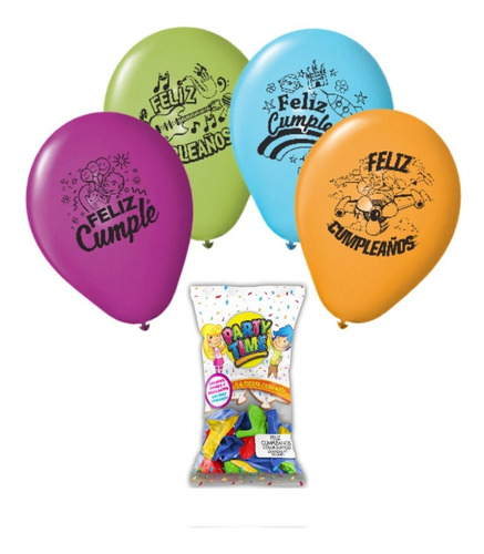 Paquete X 50 - Globos Feliz Cumpleaños - Colores Surtidos