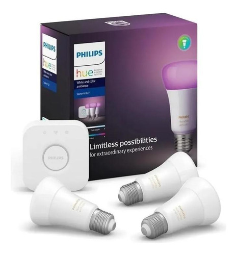 Kit 3 Lâmpadas Inteligentes+ Hub Philips Hue Starter  Kita60