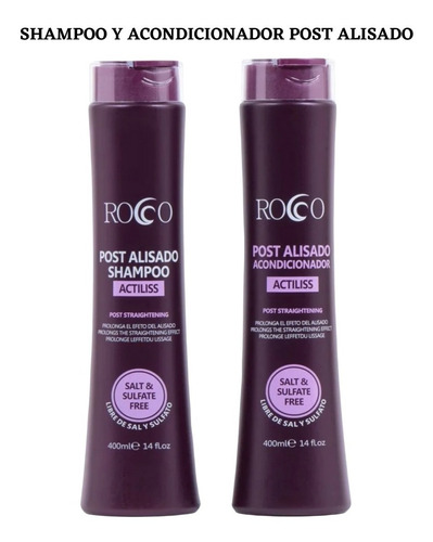 Imagen 2 de 3 de Pack Shampoo Y Acondicionador Post Alisado Rocco Sin Sal