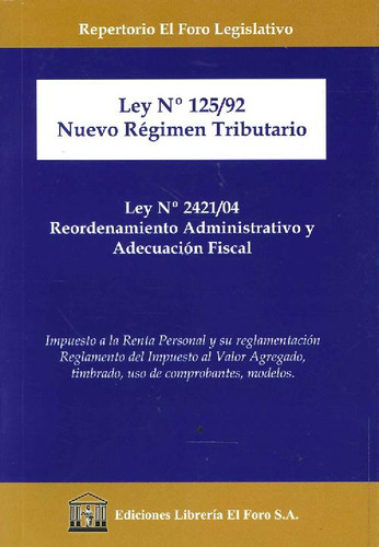 Libro Ley Nº 125/92 Nuevo Régimen Tributario De Varios