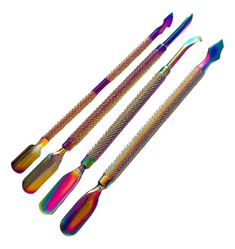 Pinkiou Acero Remover Cutícula Uñas Doble Extremo Set 4 Pcs