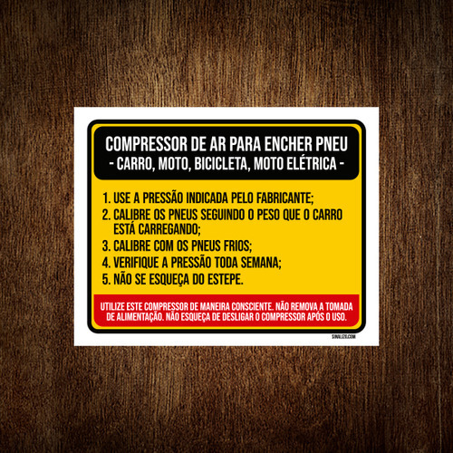 Kit 10 Placa Sinalização - Compressor Ar Encher Pneu