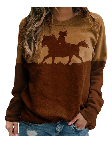 Sudadera Estampado Caballo 3d Para Mujer Diseño Vintage Al