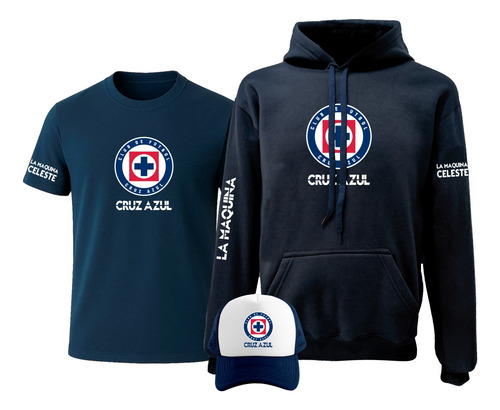 Pack Sudadera, Playera Y Gorra Diseño La Máquina Cruz Azul