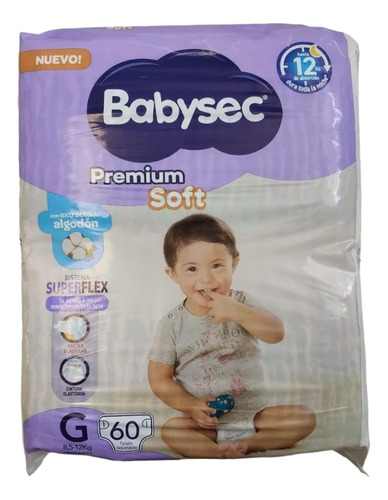 Pañales Babysec Premium Soft G X 60 Unidades De 8.5 A 12 Kg