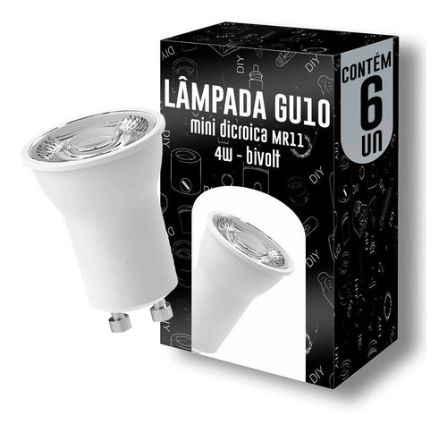 Kit 6 Lampadas Led Mini - Mr11 - Gu10 - 4w - 2700k