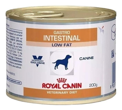 Alimento Royal Canin Veterinary Diet Canine Gastrointestinal Low Fat para perro adulto todos los tamaños sabor mix en lata de 200 g