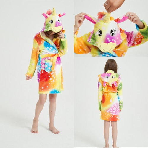Albornoz Con Capucha De Algodón Unicornio Para Niño