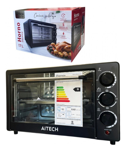 Horno Eléctrico C/control De Temperatura Y Temporizador Negro