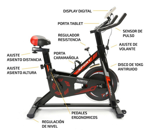 Imagen 4 de 8 de Bicicleta De Spinning Fija Femmto Bici Con Disco Fitness