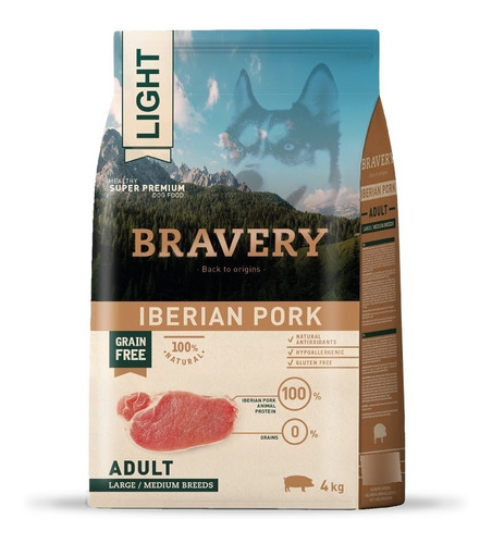 Bravery Light Iberian Pork Adult Large/medium Breeds 4kg