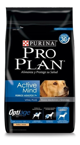 Alimento Pro Plan OptiAge Active Mind 7+ para perro senior de raza mediana y grande sabor pollo y arroz en bolsa de 13kg