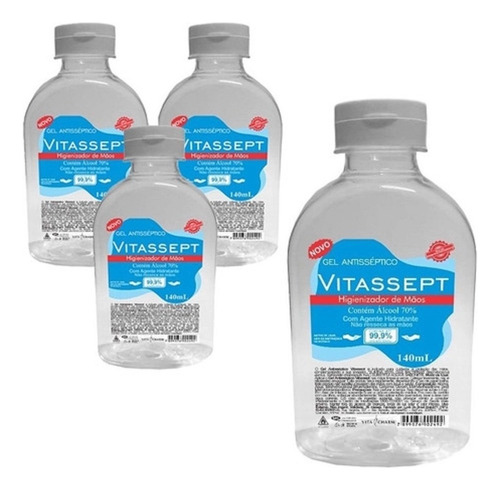 Kit 4 Álcool Gel Antisséptico Para Mãos 70% 140 Ml Vitassept