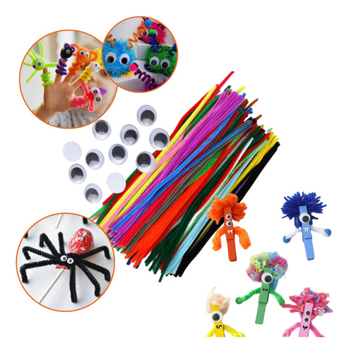 Kit 200 Pçs Haste De Chenille Mix Com Aplique Olhinho Móvel