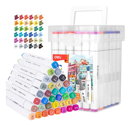 Set 36 Color Marcadores Doble Punta Sketch Alcohol 1mm Deli