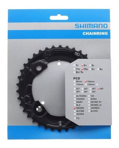 Imagem 2 de 3 de Coroa Shimano Deore M617 38t Bcd 104mm 2x10 Mtb Dynasys