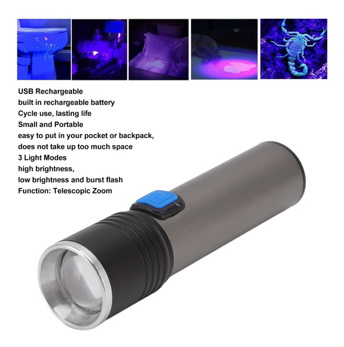 Linterna Uv De 365 Nm, Recargable Por Usb, Led, Mini Portáti