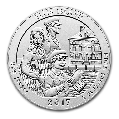 2017 Atb Ellis Island 25c Quarter Dolar Ms 5 Onza Plata Gem